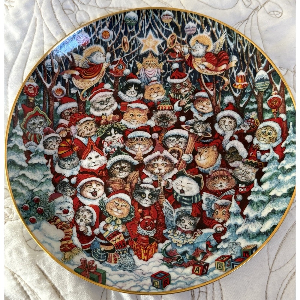 Franklin Mint Santa Claws Christmas Cat Plate 8" Bill Bell Limited Edition